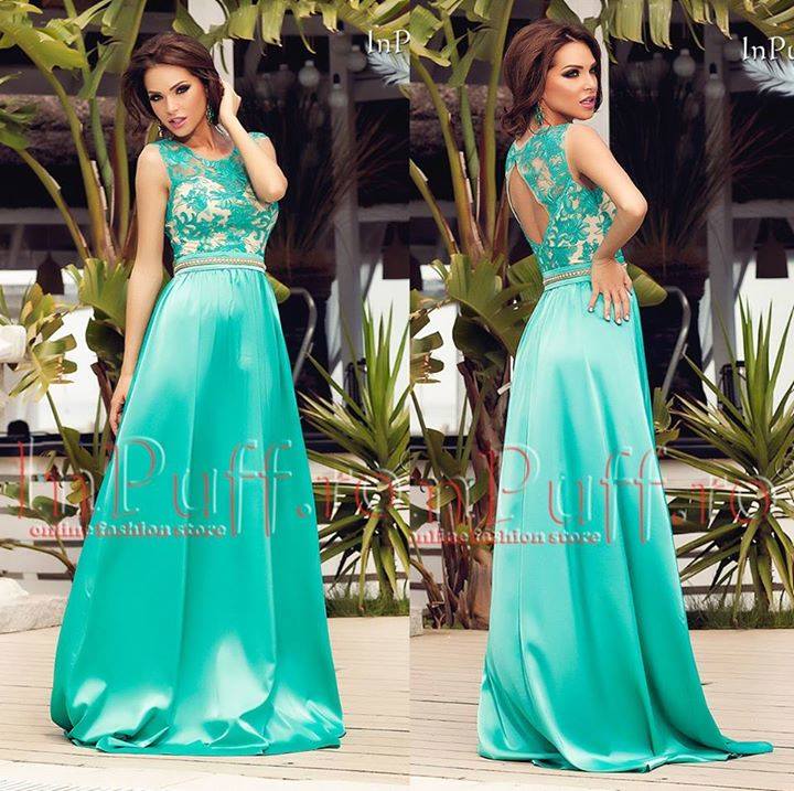 Rochie Atmosphere broderie voal satinat turquoise.